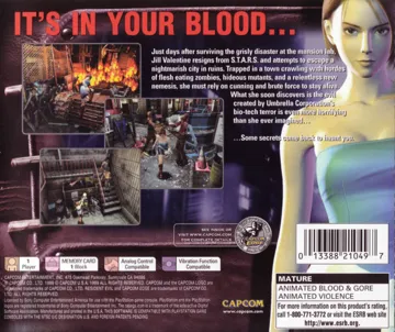 Resident Evil 3 - Nemesis (US) box cover back